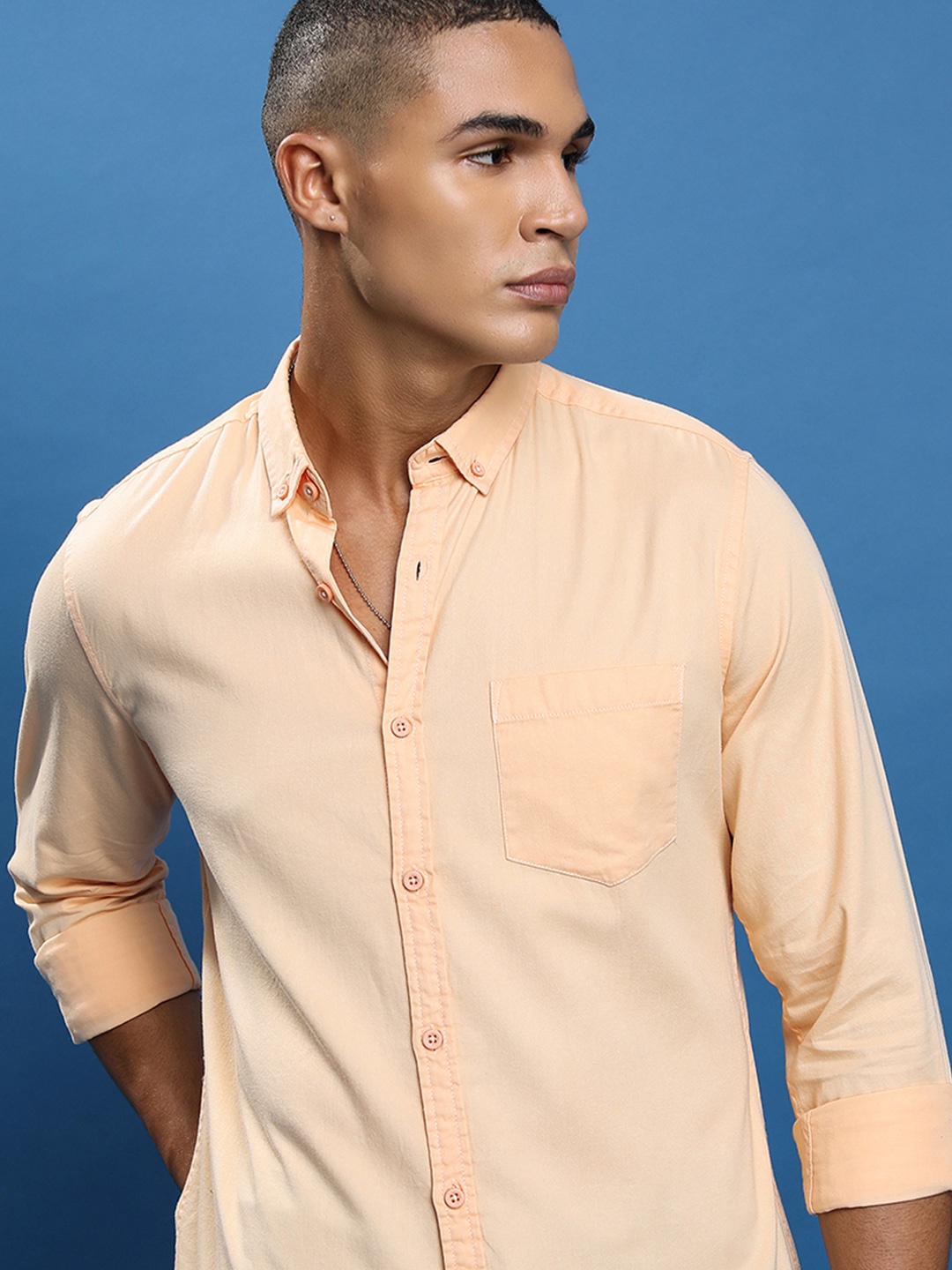 

Highlander Men Slim Fit Solid Casual Shirt, Peach