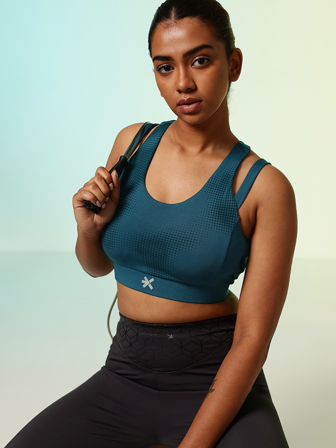 

HRX by Hrithik Roshan Lightly Padded Rapid-Dry Running Bra HR_AW24_W_BA_KRNV004_03_B, Teal