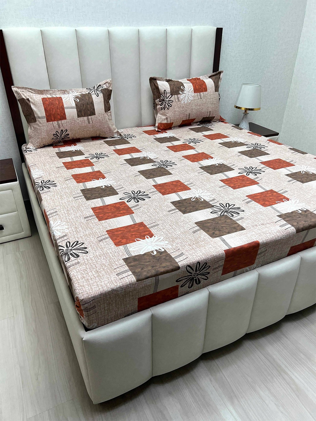 

Pure Decor Cotton Queen Size Double Bed Bedsheet With 2 Pillow Covers 2.28m X 2.54m, Brown
