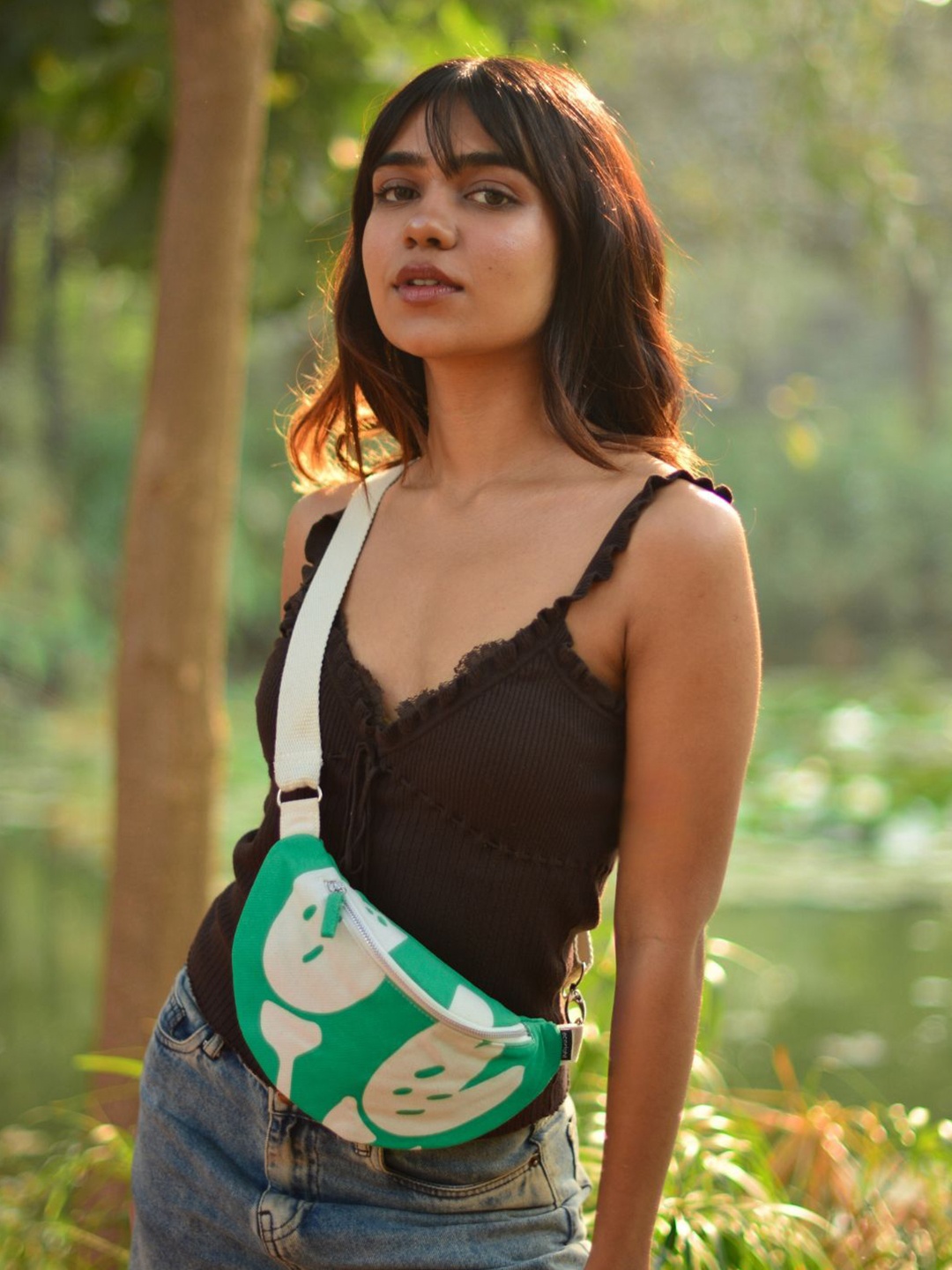 

EcoRight Oshibana Printed Pure Cotton Waist Pouch, Green