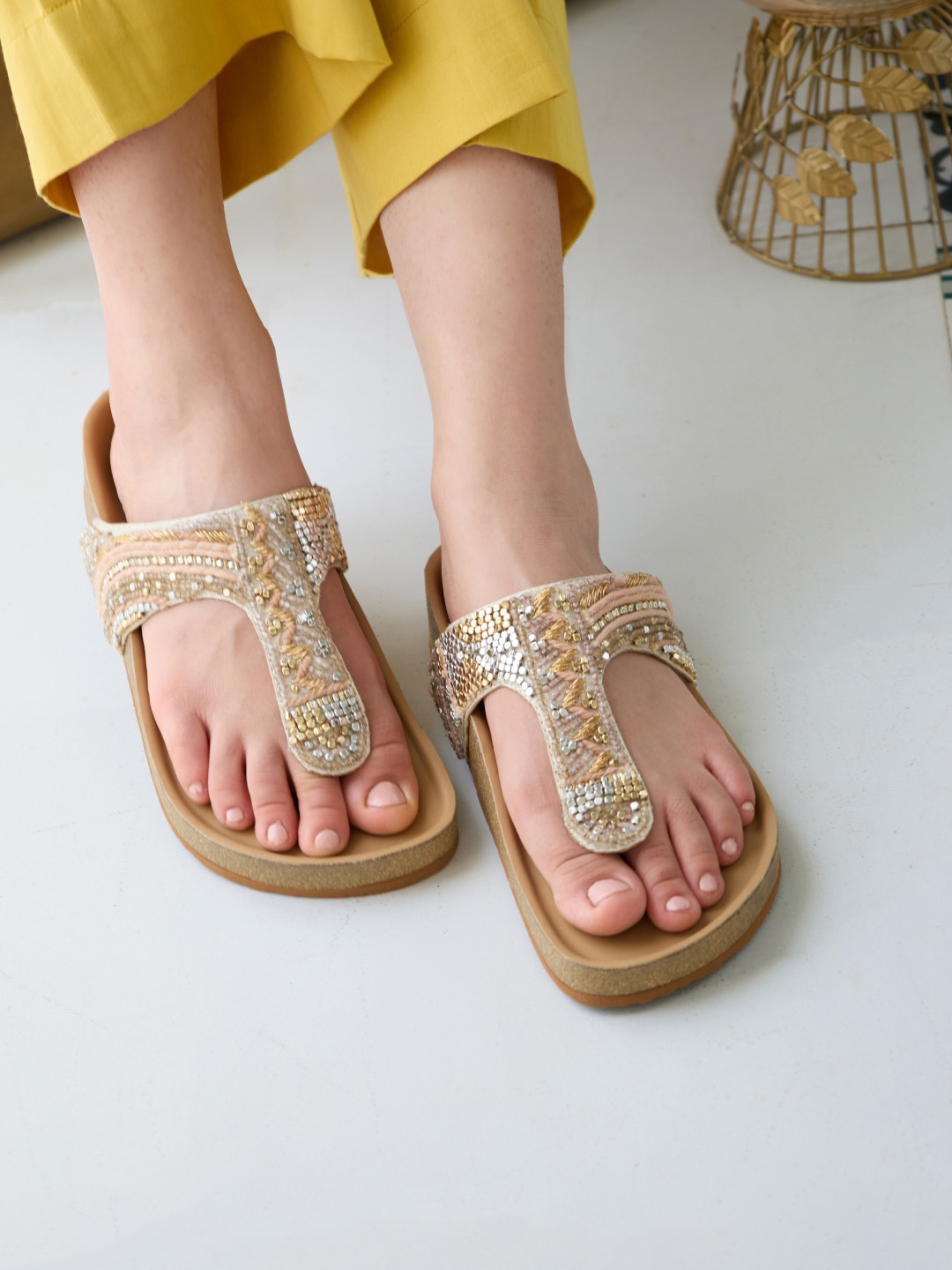 

CAI Sahara Thong Embellished Open Toe Flats, Nude