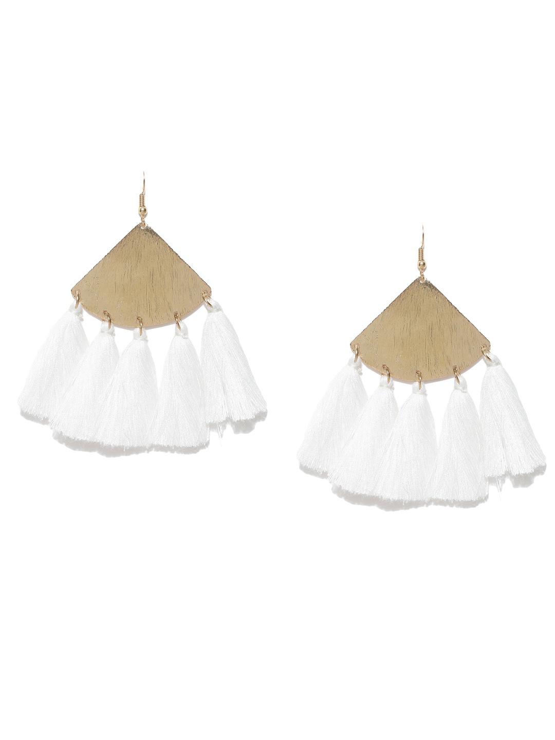 

Blueberry Gold-Toned & White Tasselled Geometric Drop Earrings