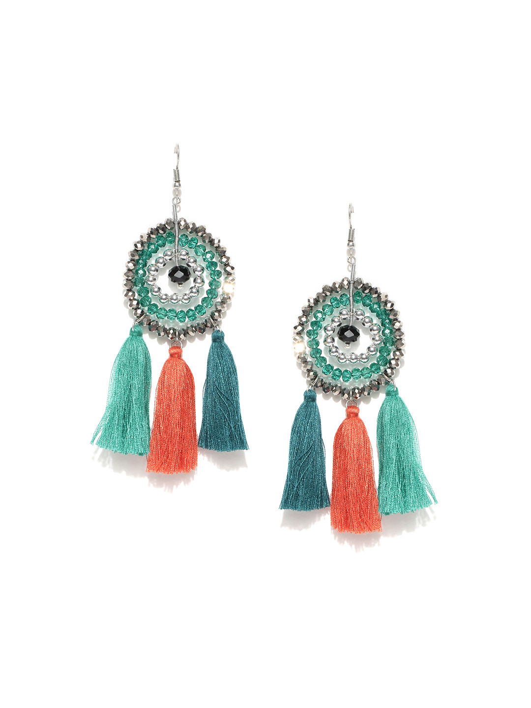 

Blueberry Green & Orange Tasselled Drop Earrings