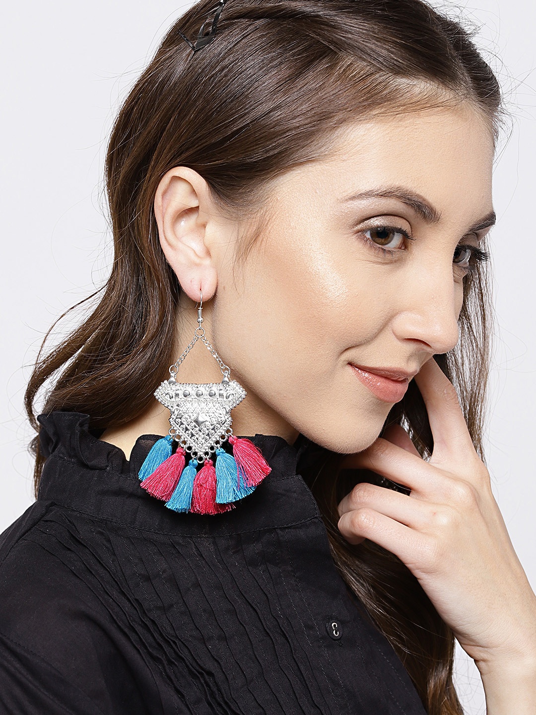 

Blueberry Blue & Pink Tasselled Drop Earrings