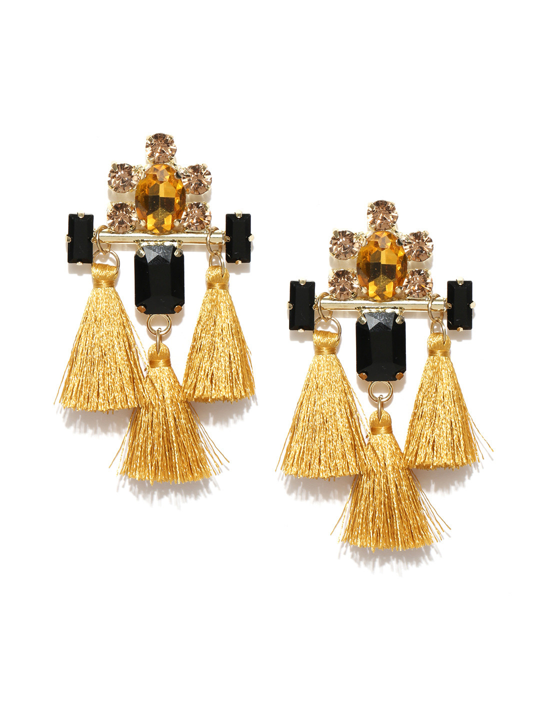 

Blueberry Mustard Yellow & Black Tasselled Drop Earrings