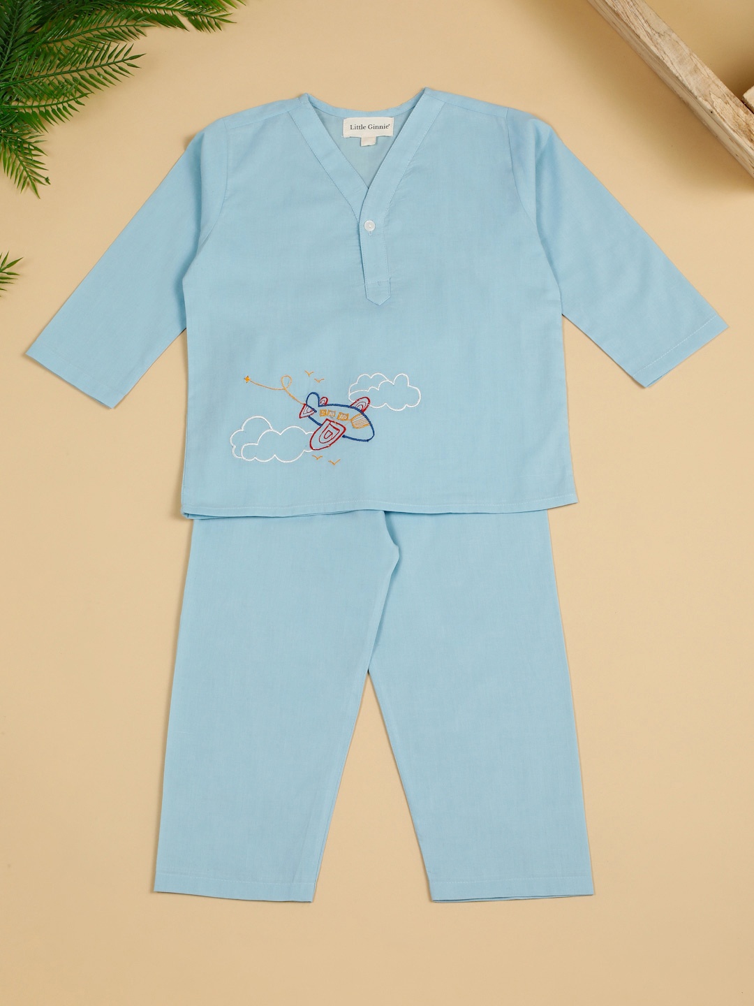 

LITTLE GINNIE Boys Pure Cotton Night suit, Blue