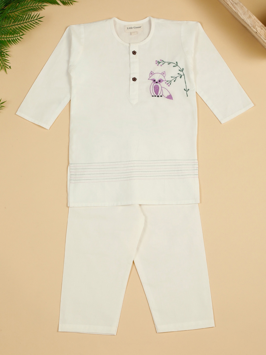 

LITTLE GINNIE Boys Pure Cotton Night suit, White