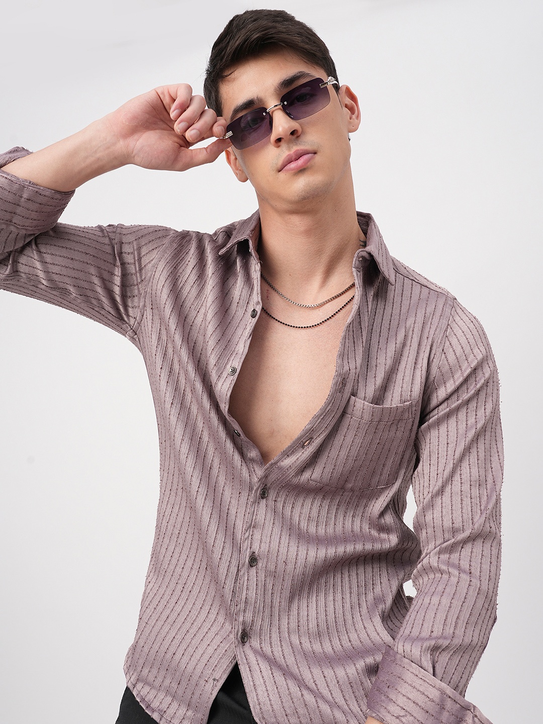 

VASTRADO Men Classic Slim Fit Opaque Striped Casual Shirt, Brown
