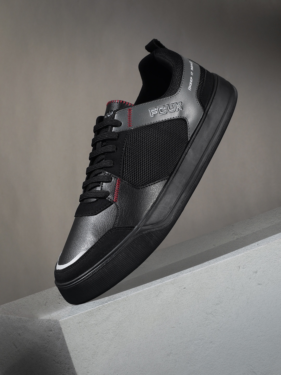 

FCUK Men Brand-Logo Printed Everyday Sneakers, Black