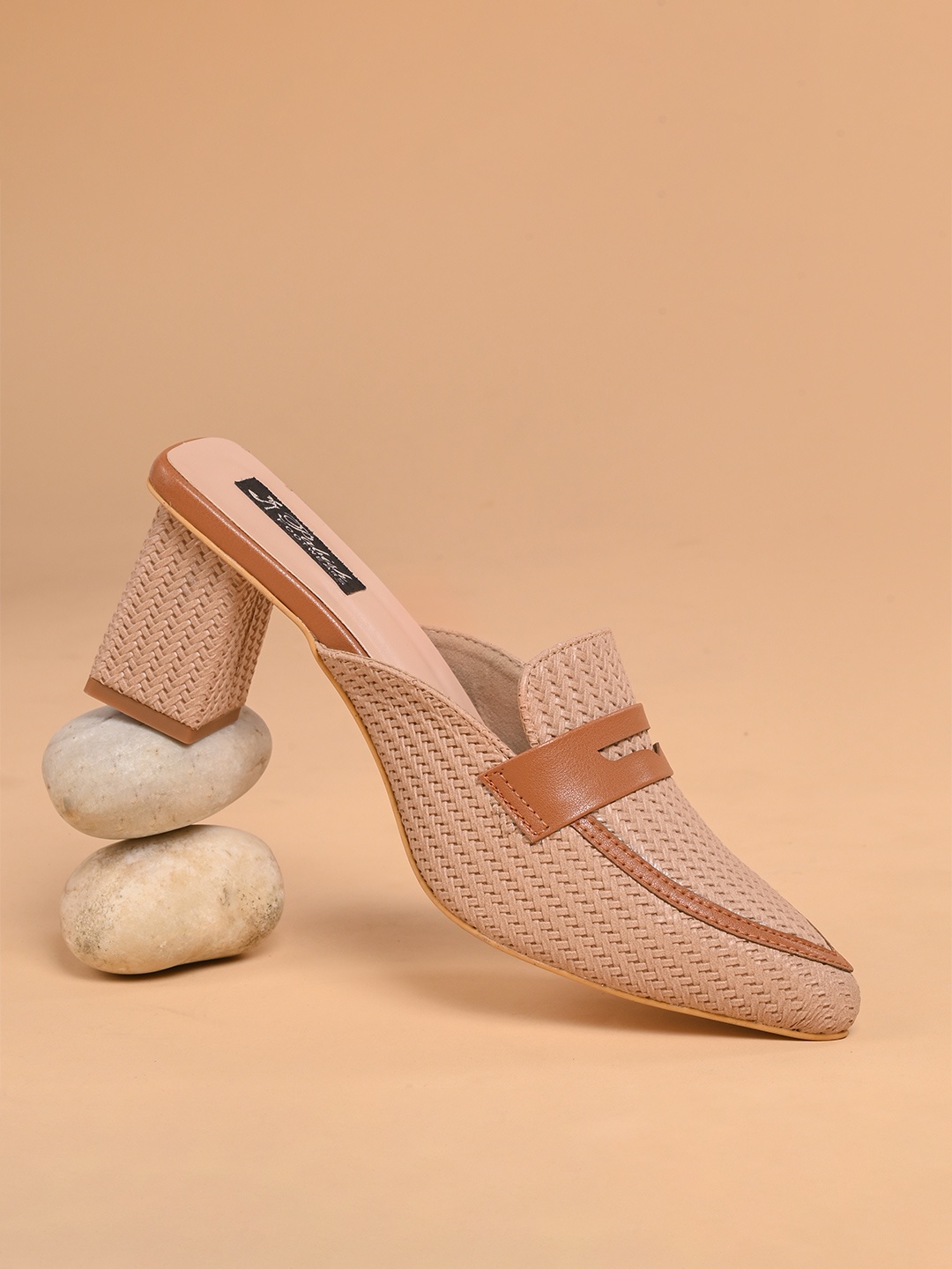 

Pabish Footwears Women Woven Design Formal Block Heel Mules, Multi