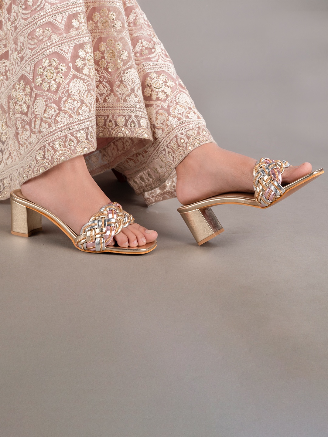 

Pabish Footwears Braided Party Block Sandals, Beige