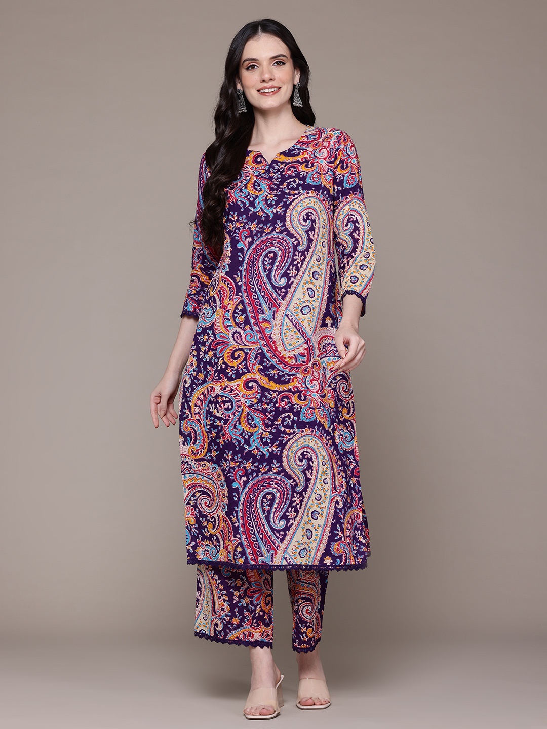 

Readiprint Ethnic Motifs Printed Pure Cotton Kurta with Palazzos, Violet