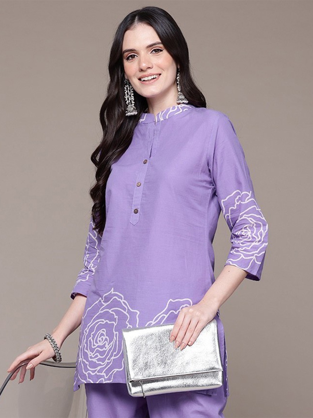 

Readiprint Women Floral Printed Cotton Kurti with Palazzos, Lavender