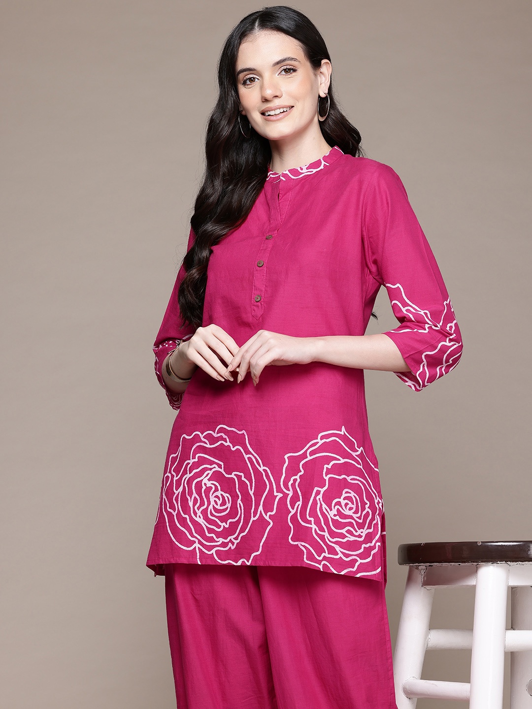 

Readiprint Women Floral Printed Pure Cotton Kurta with Palazzos, Pink