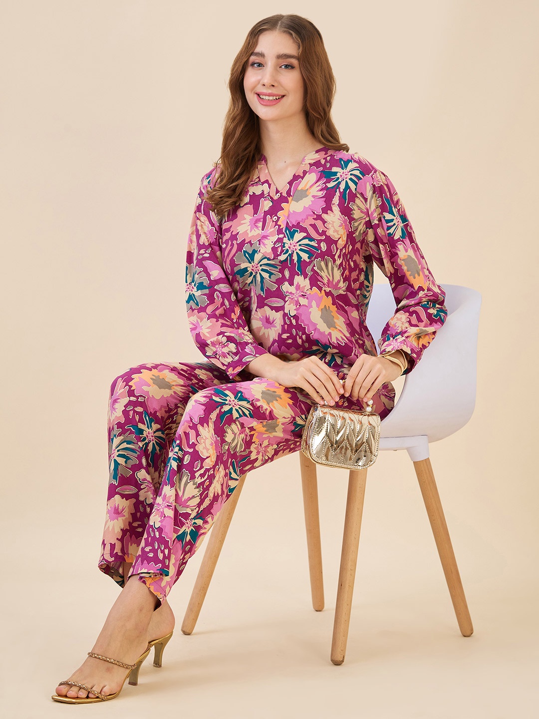 

AV2 Floral Printed Tunic With Trousers, Pink