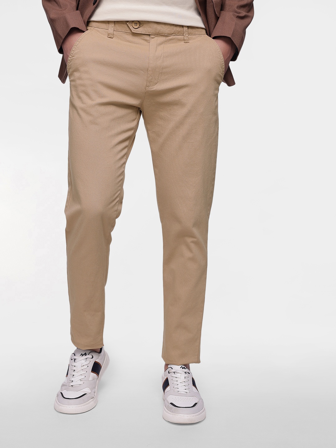 

French Connection Men Textured Slim Fit Chinos Trousers, Beige