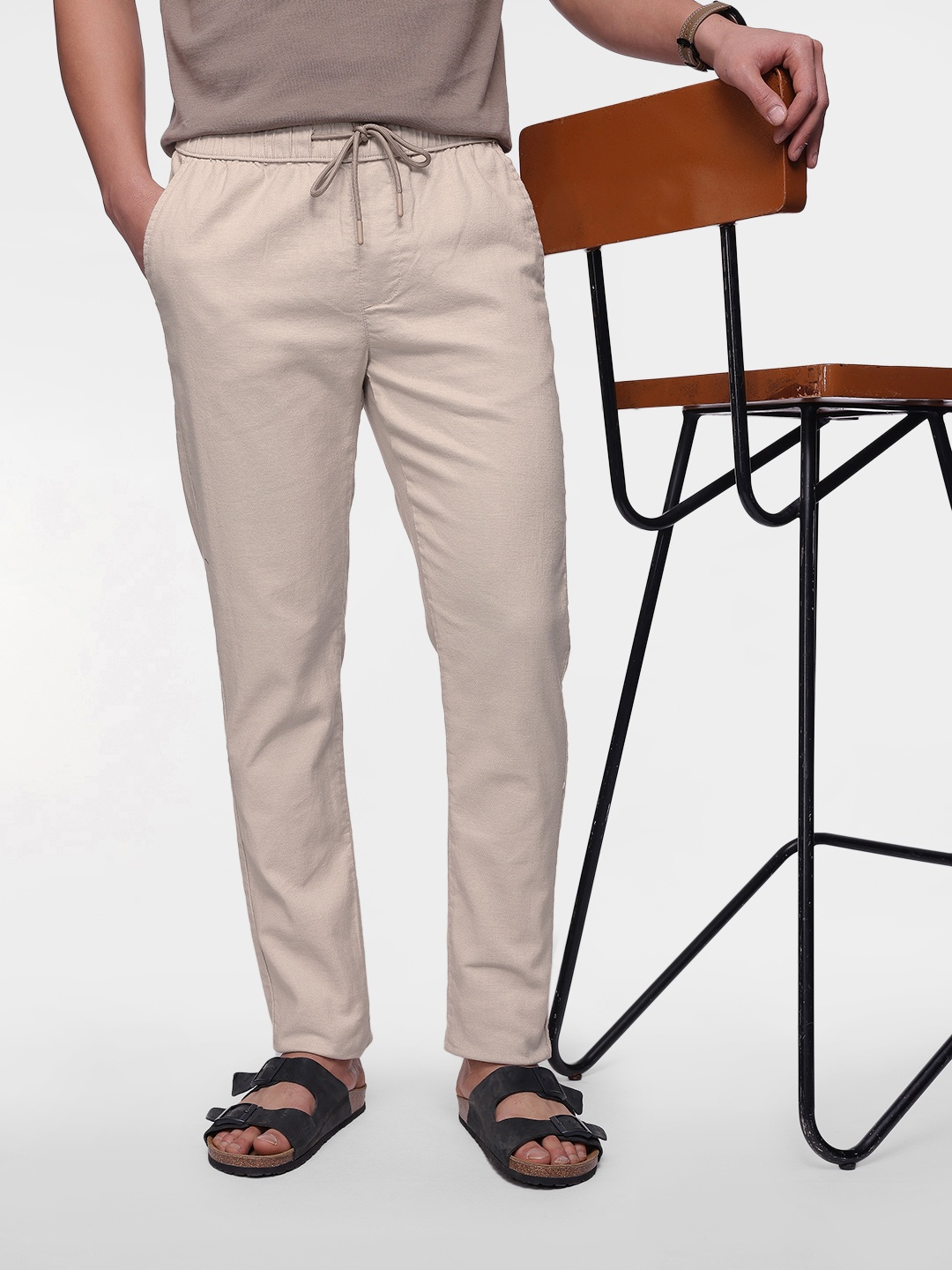 

French Connection Men Slim Fit Trousers, Beige