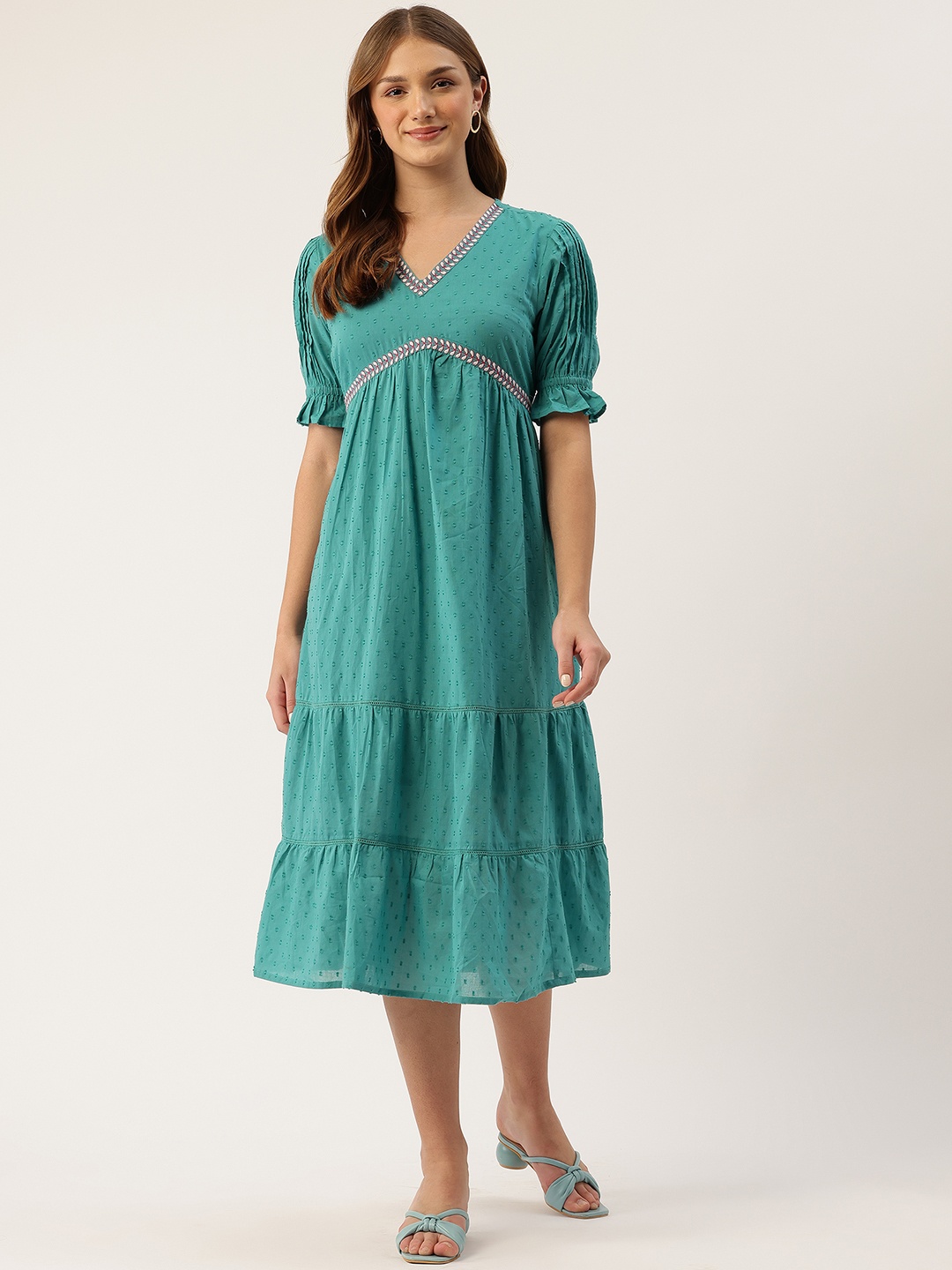 

MISRI Self-Design Empire Midi Dress, Teal