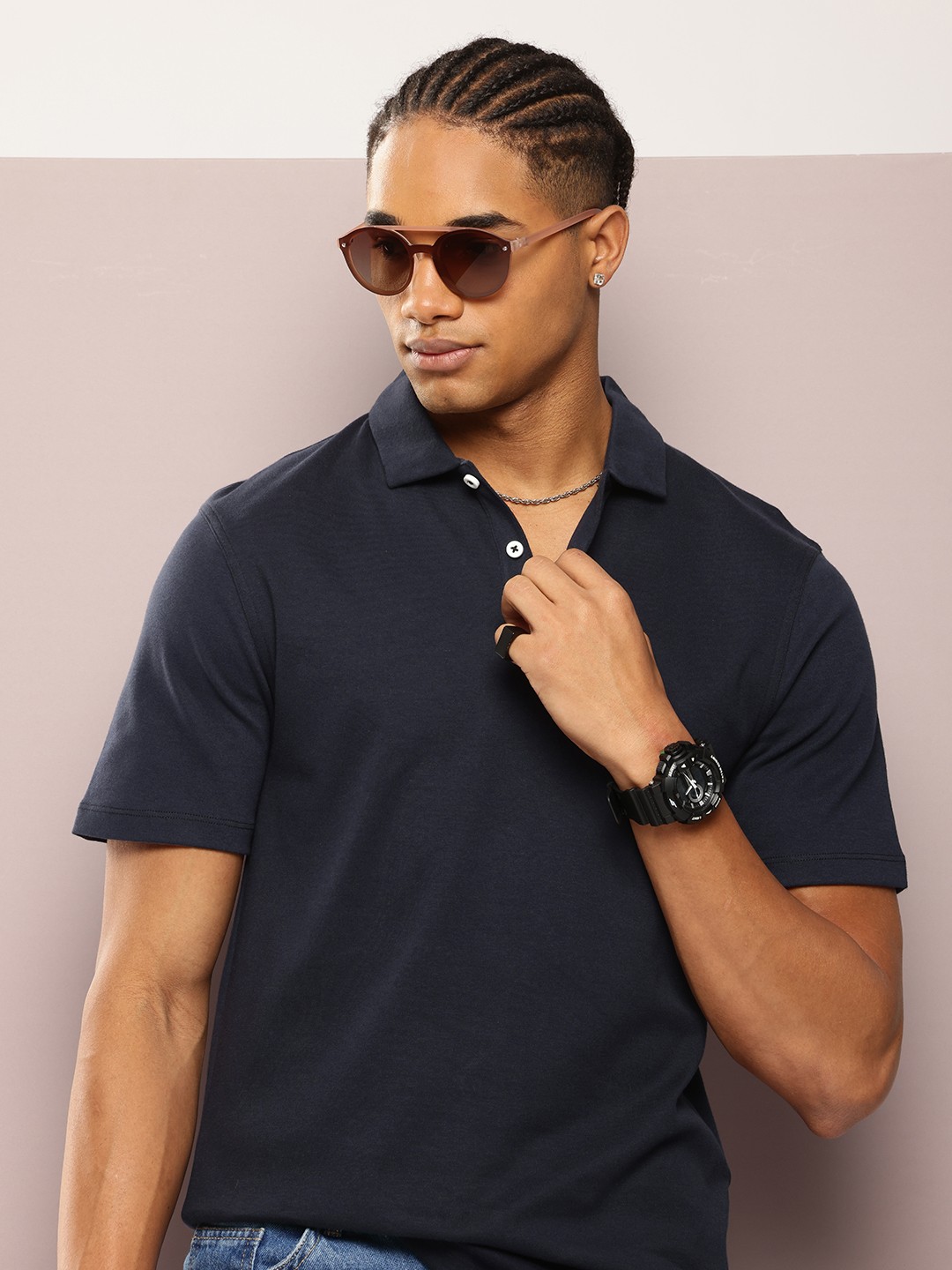 

Kook N Keech Men Polo Collar Pure Cotton T-shirt, Navy blue