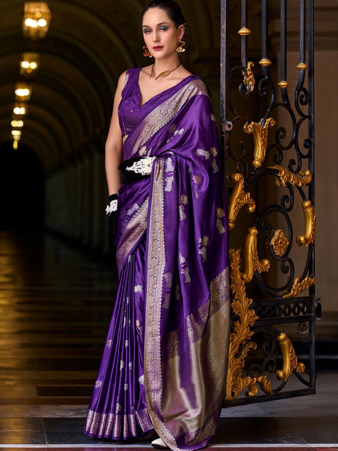 

MySilkLove Woven Design Zari Satin Saree, Purple