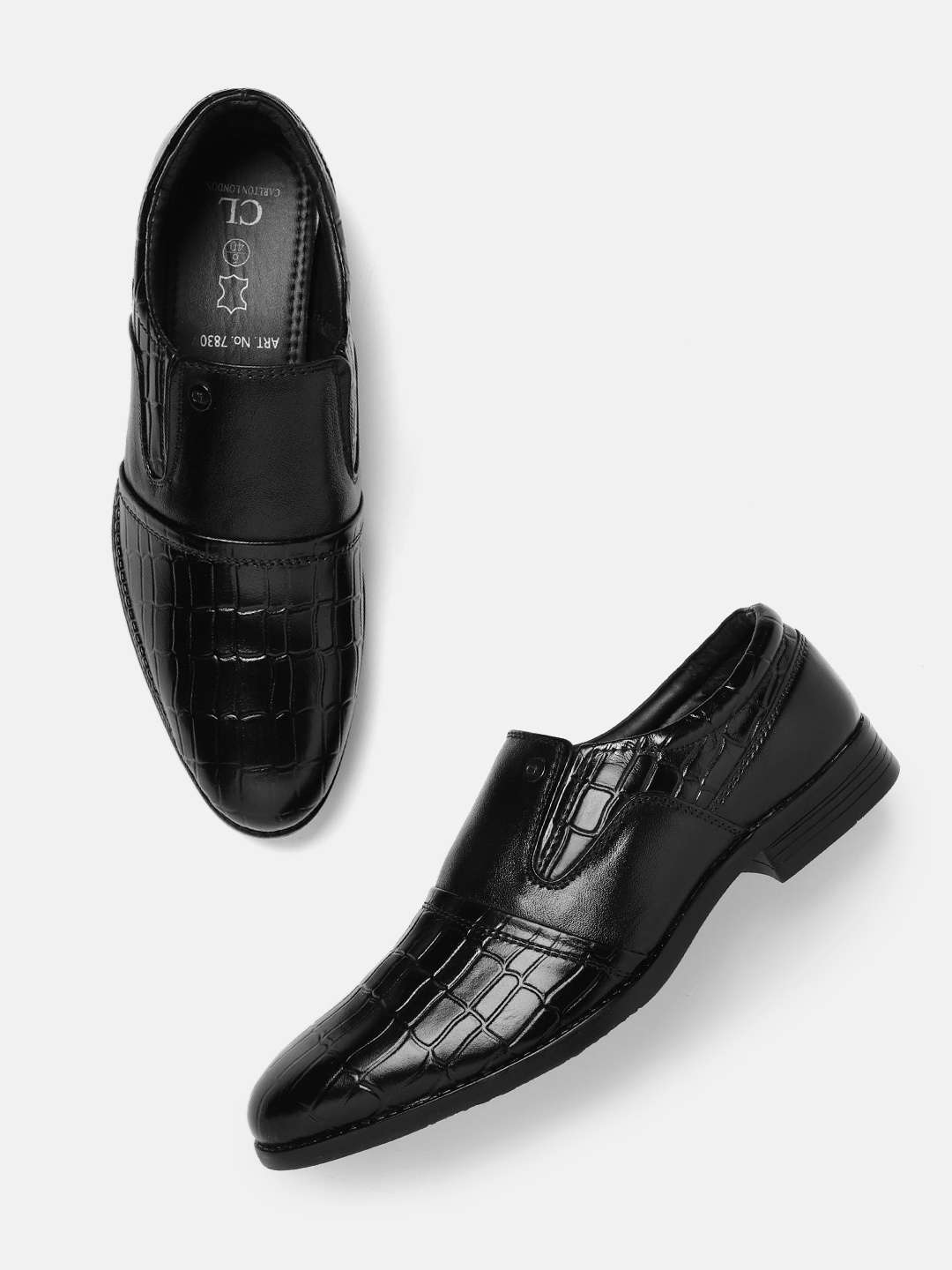 

Carlton London Men Textured Leather Formal Slip-On Shoes, Black