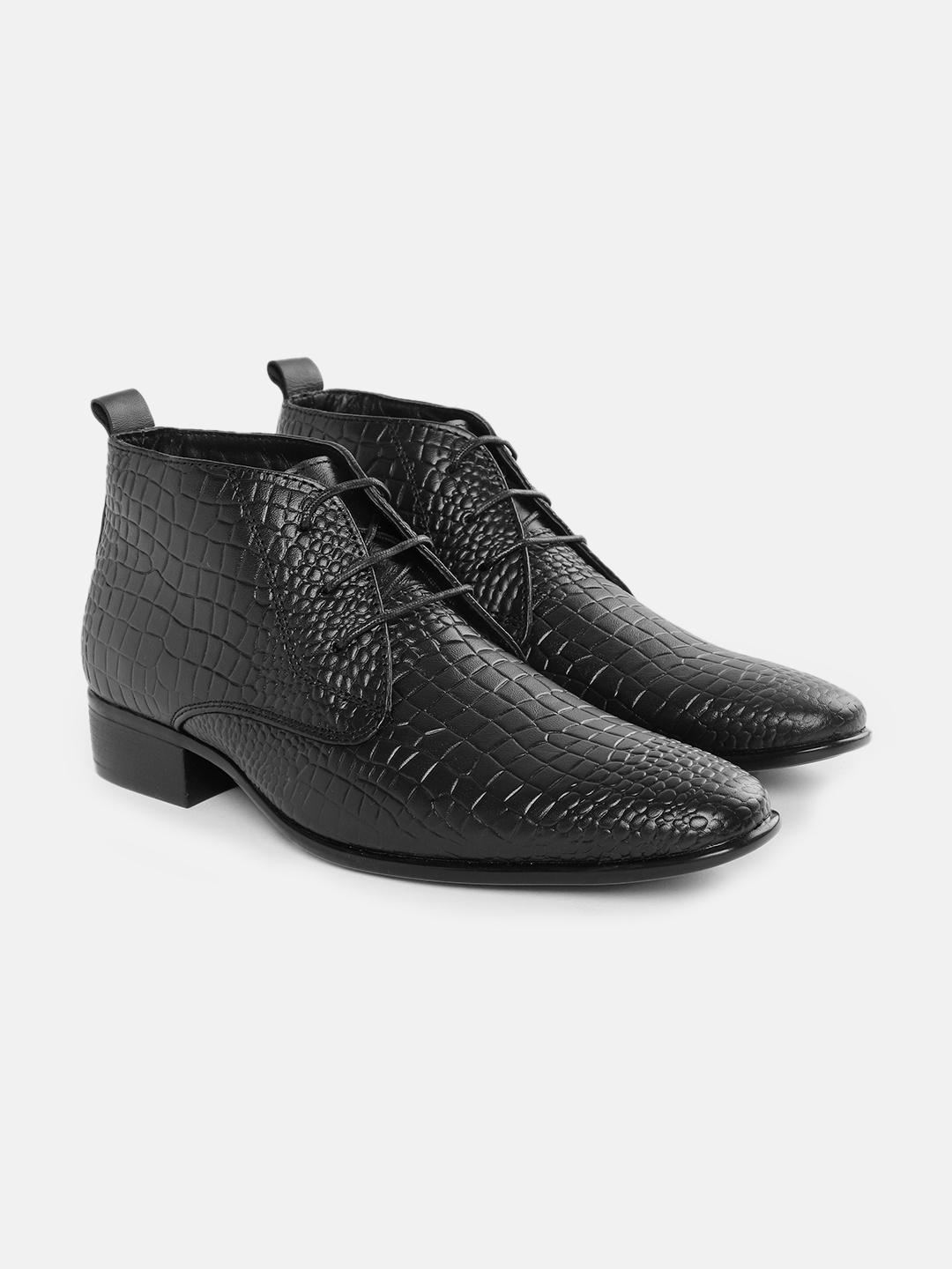 

Carlton London Men Croc Textured Leather Boots, Black