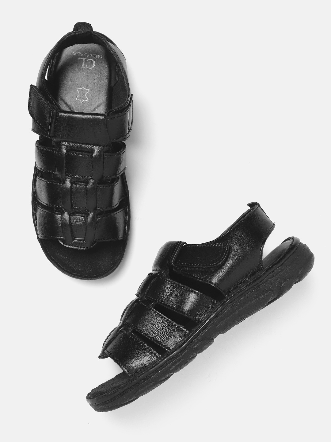 

Carlton London Men Leather Comfort Sandals, Black