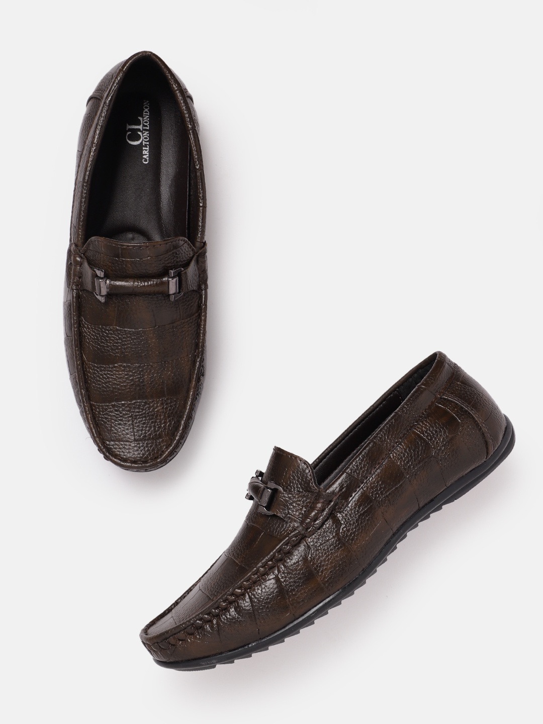 

Carlton London Men Textured Horsebit Loafers, Brown