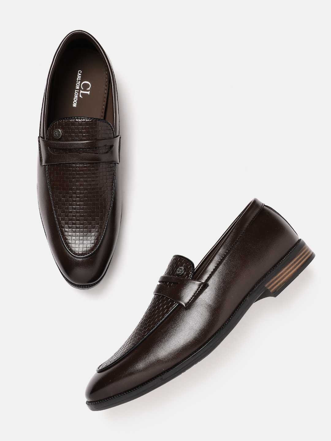 

Carlton London Men Textured Semi-Formal Penny Loafers, Brown