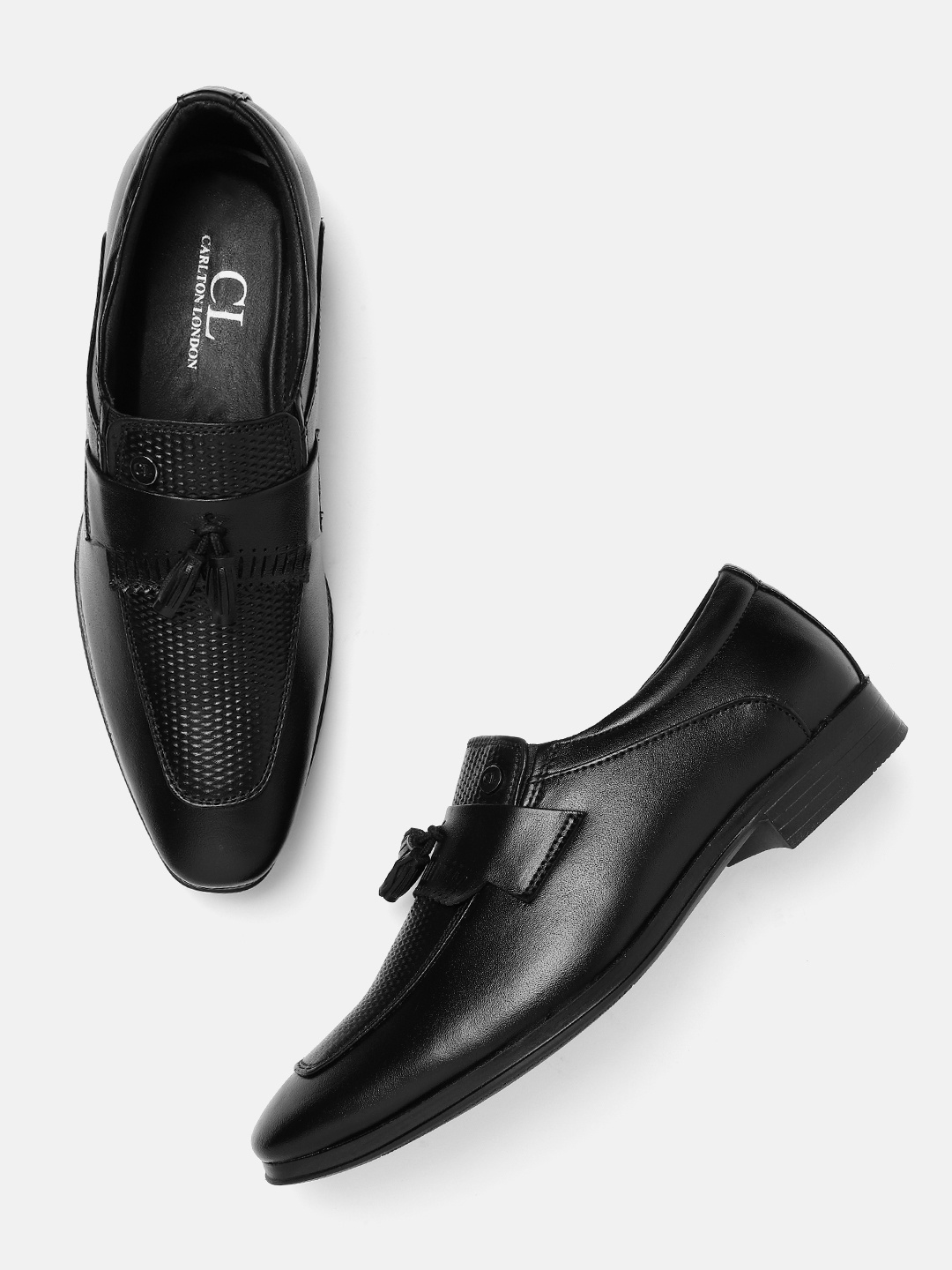 

Carlton London Men Textured Formal Loafers with Tassels, Black