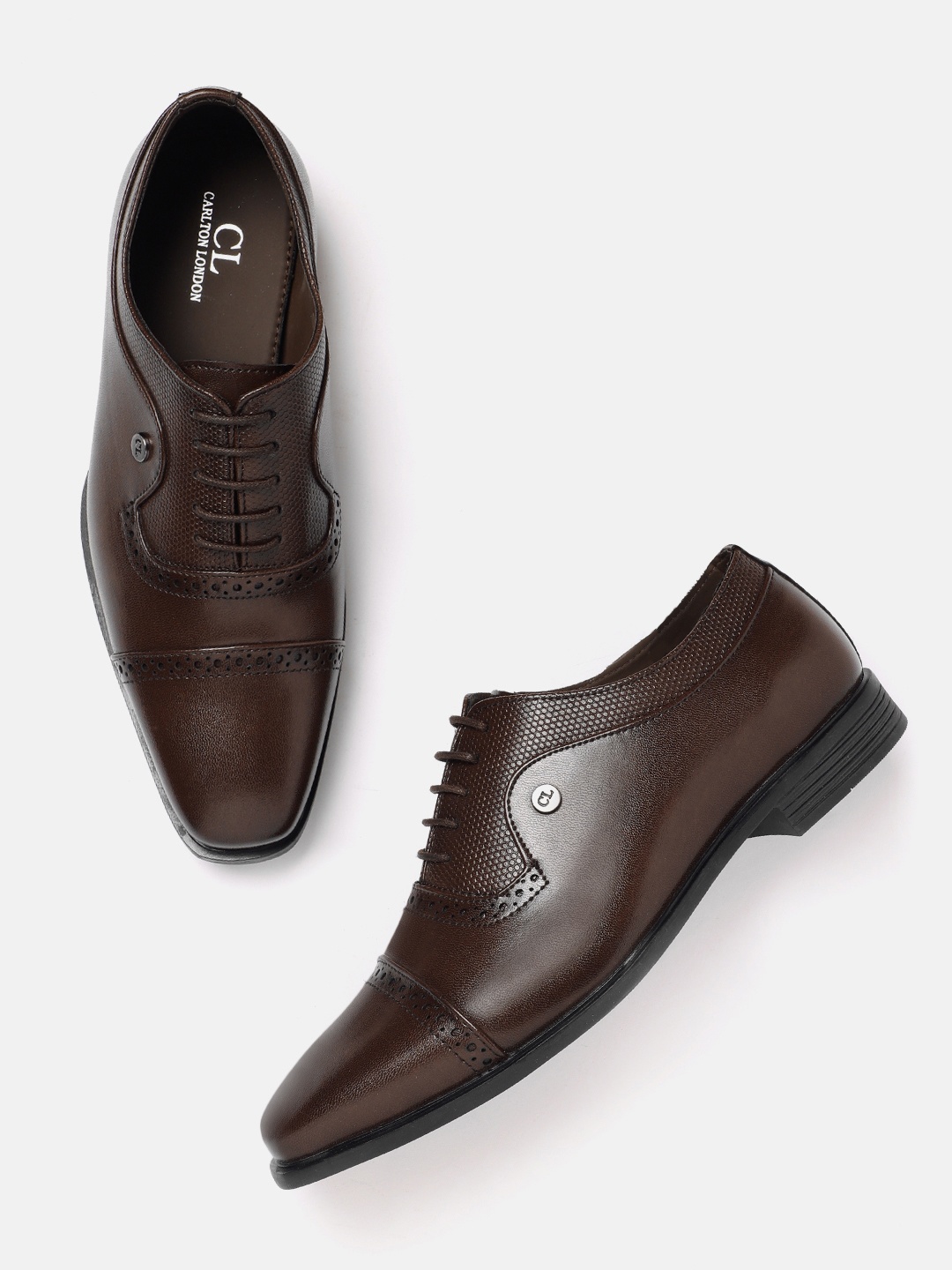 

Carlton London Men Textured Leather Formal Half Brogues, Coffee brown