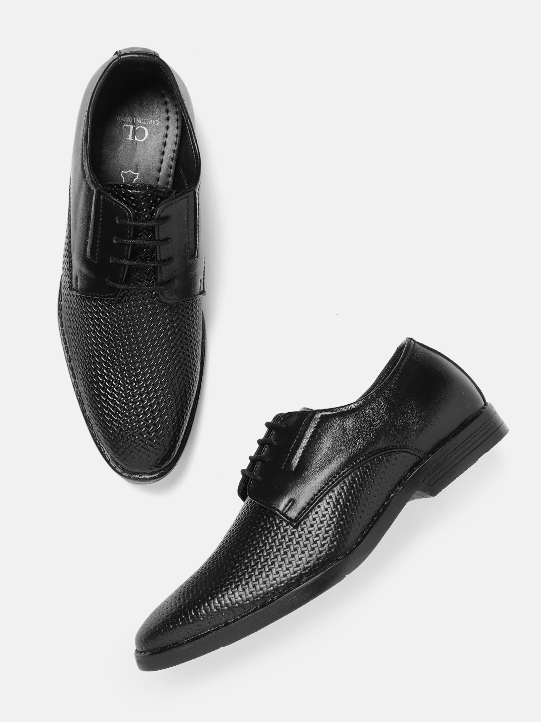 

Carlton London Men Textured Leather Formal Derbys, Black