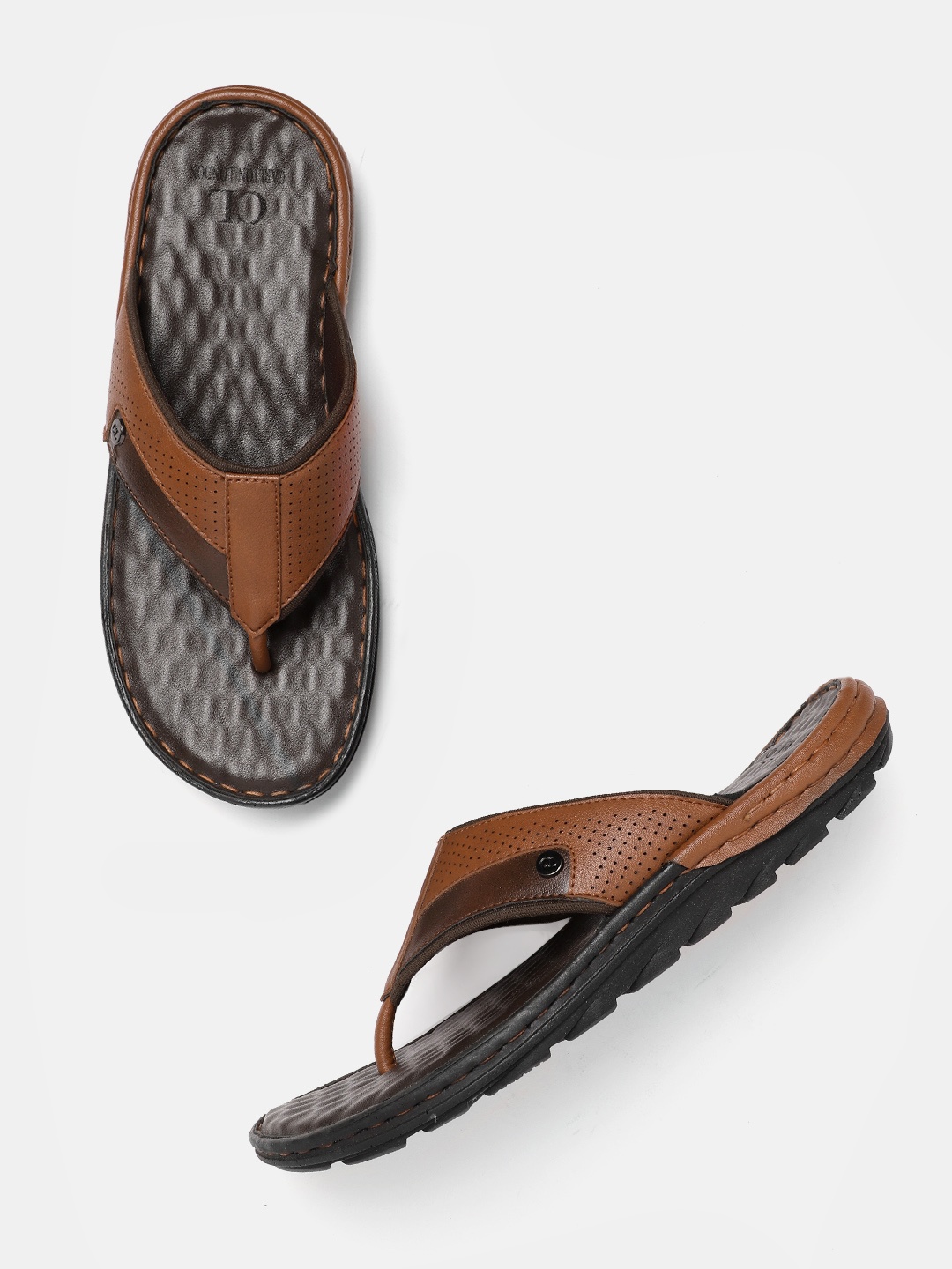 

Carlton London Men Comfort Sandals with Perforated Detail, Tan