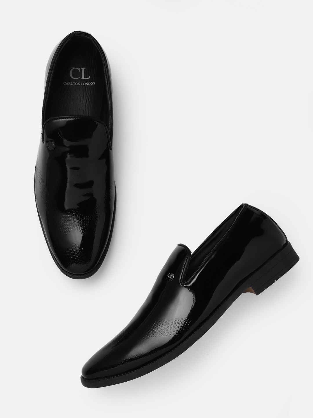 

Carlton London Men Glossy Textured Formal Slip-Ons, Black