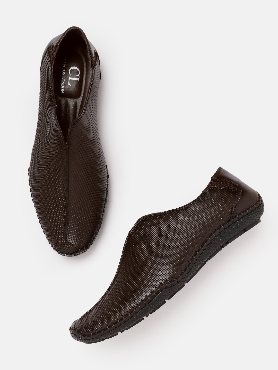 

Carlton London Men Textured Leather Driving Shoes, Coffee brown