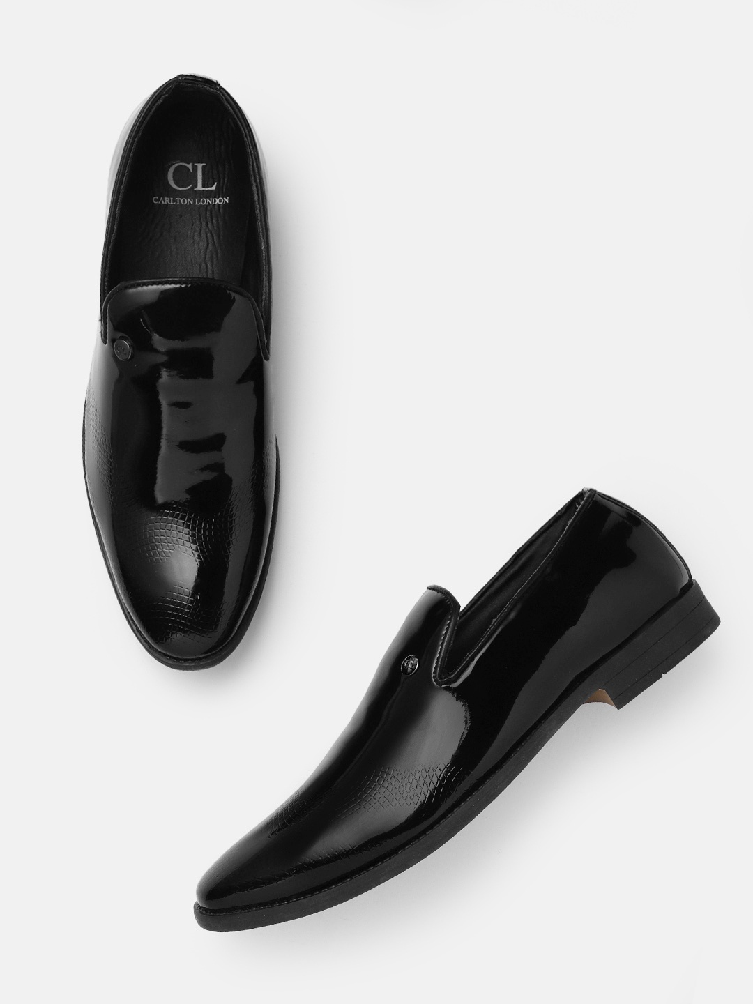 

Carlton London Men Leather Formal Slip-On Shoes, Black