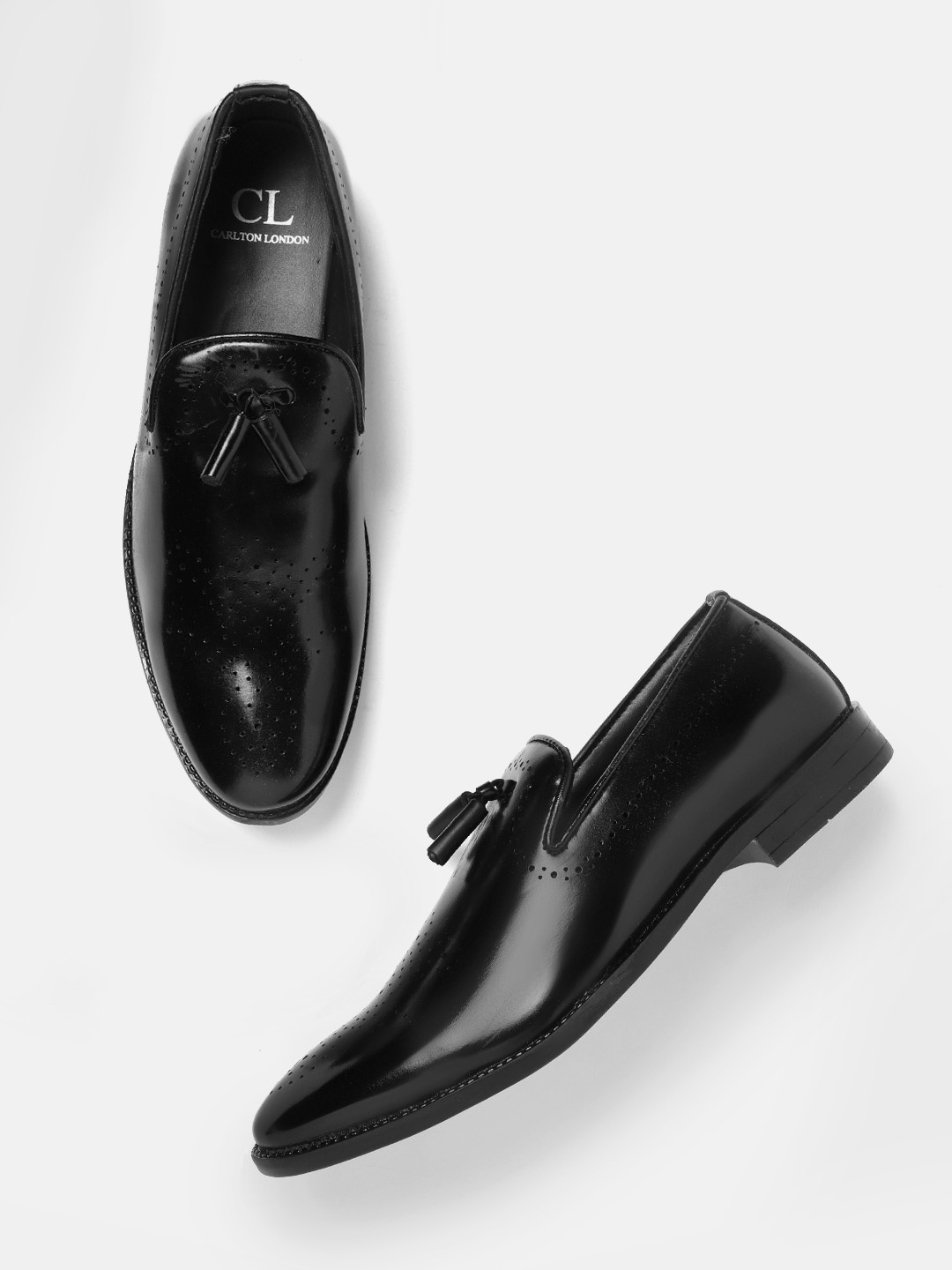 

Carlton London Men Perforated Formal Tasselled Loafers, Black