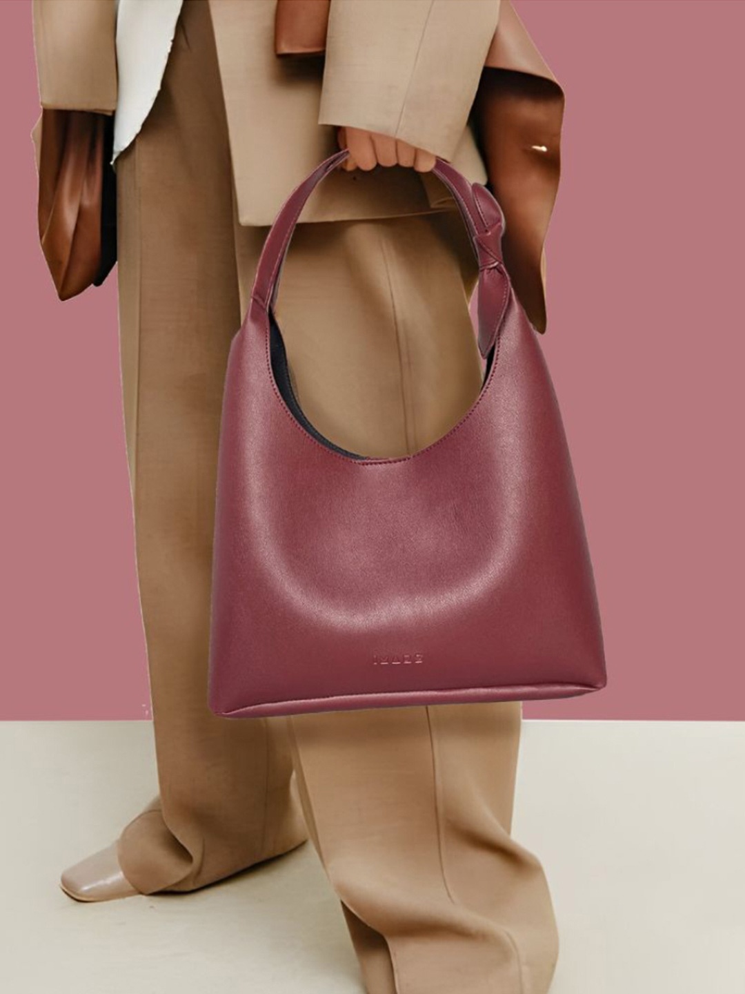 

IMARS Textured Structured Hobo Bag with Bow Detail, Maroon