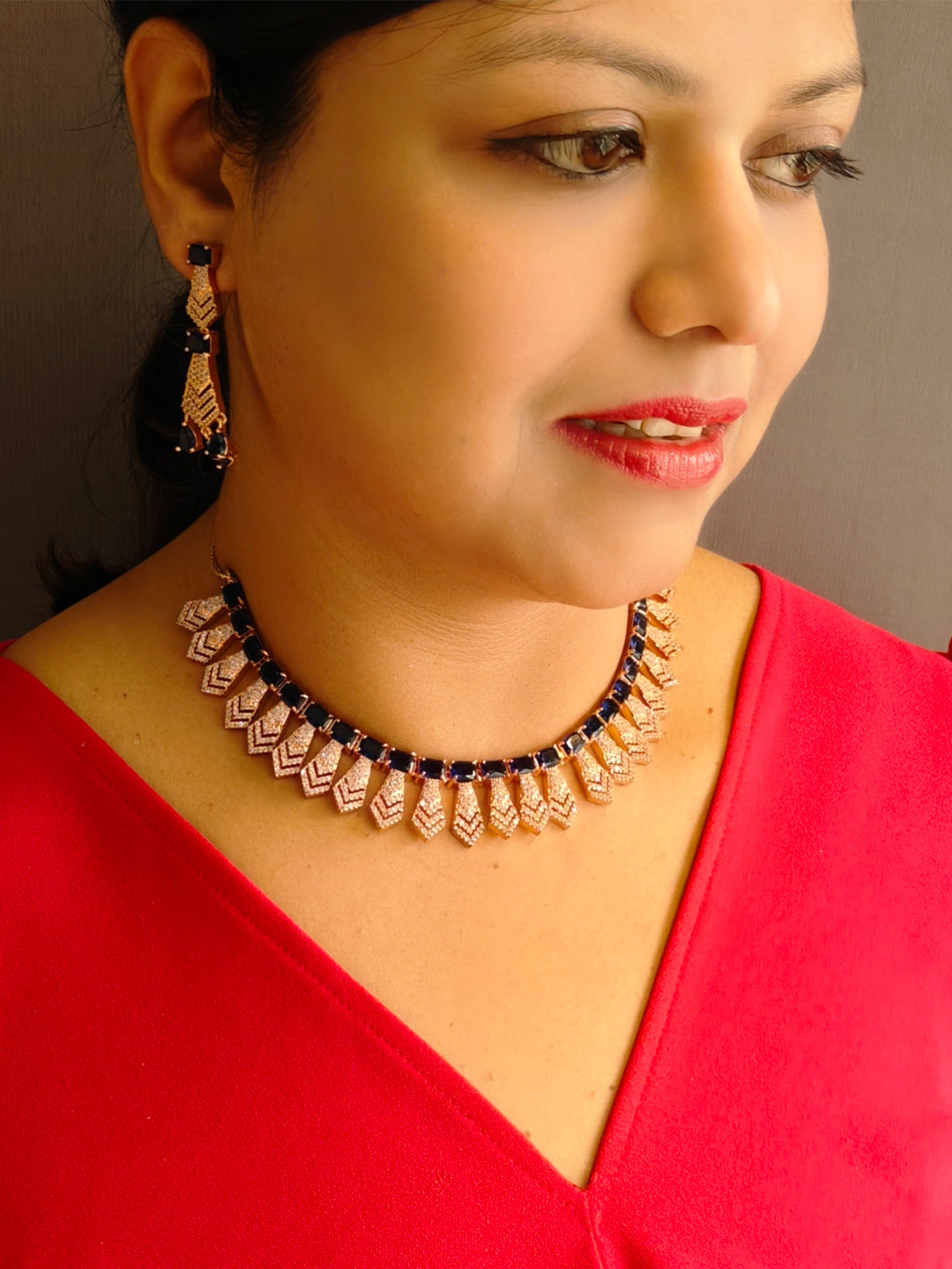 

GRIIHAM Gold-Plated Stone-Studded Brass Necklace and Earrings