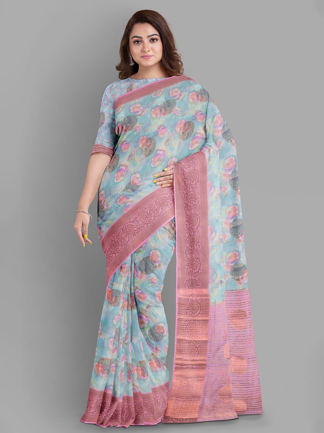 

The Chennai Silks Floral Zari Saree, Blue