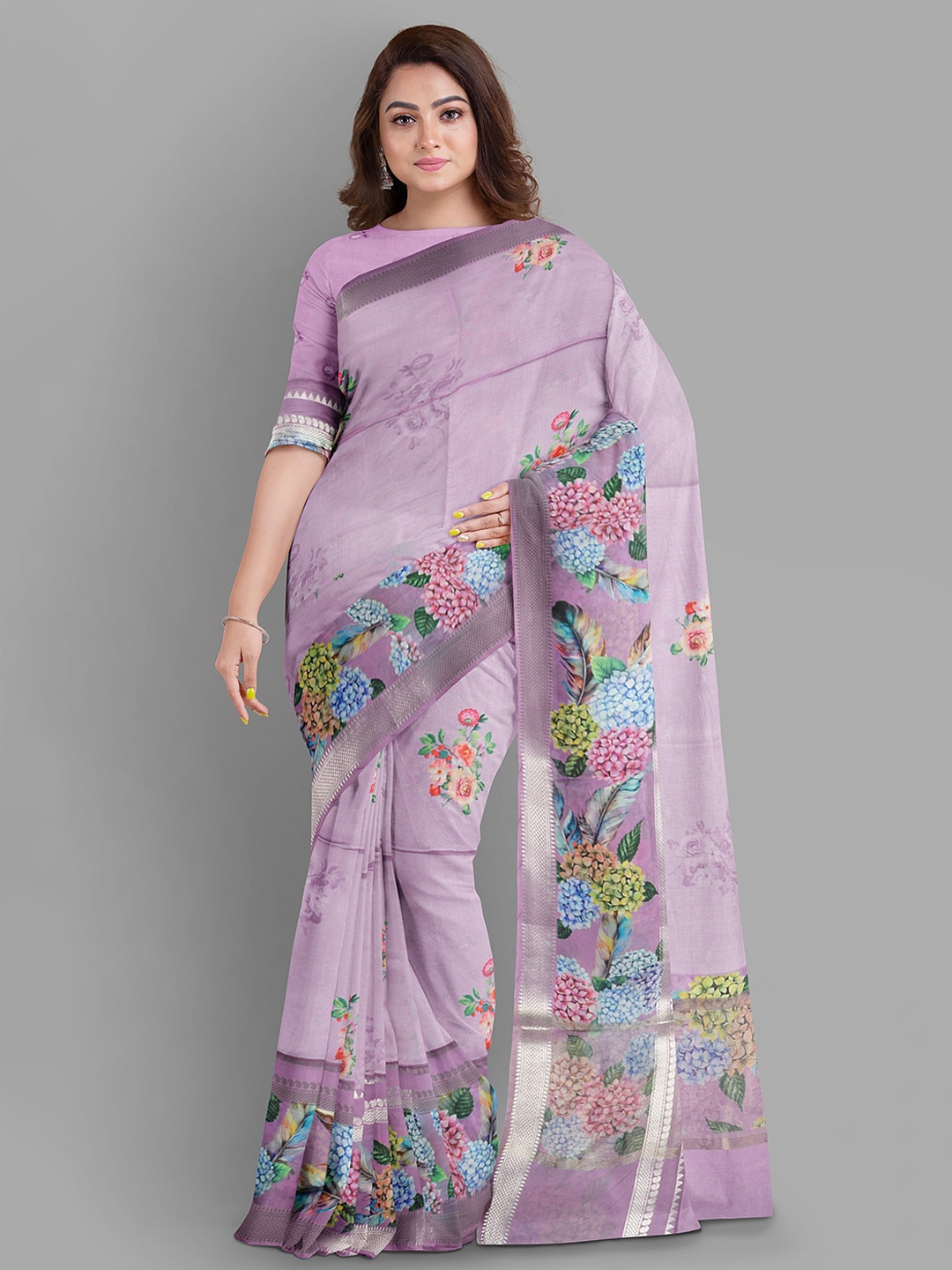 

The Chennai Silks Floral Zari Baluchari Saree, Pink