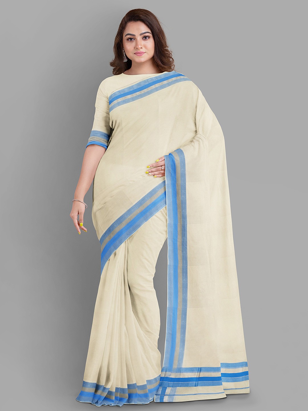 

The Chennai Silks Pure Cotton Kasavu Saree, Off white
