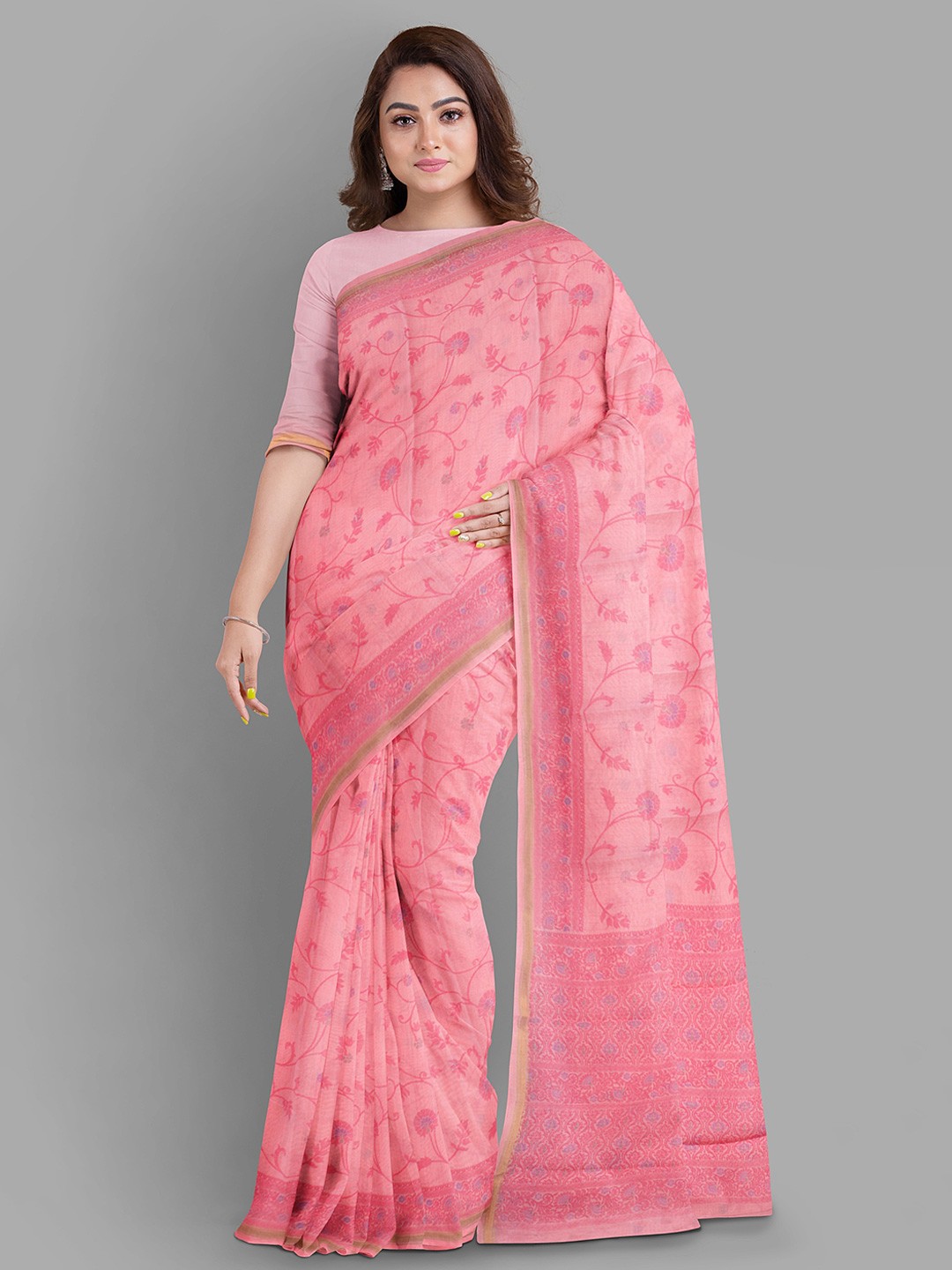 

The Chennai Silks Ethnic Motifs Pure Cotton Gadwal Saree, Pink