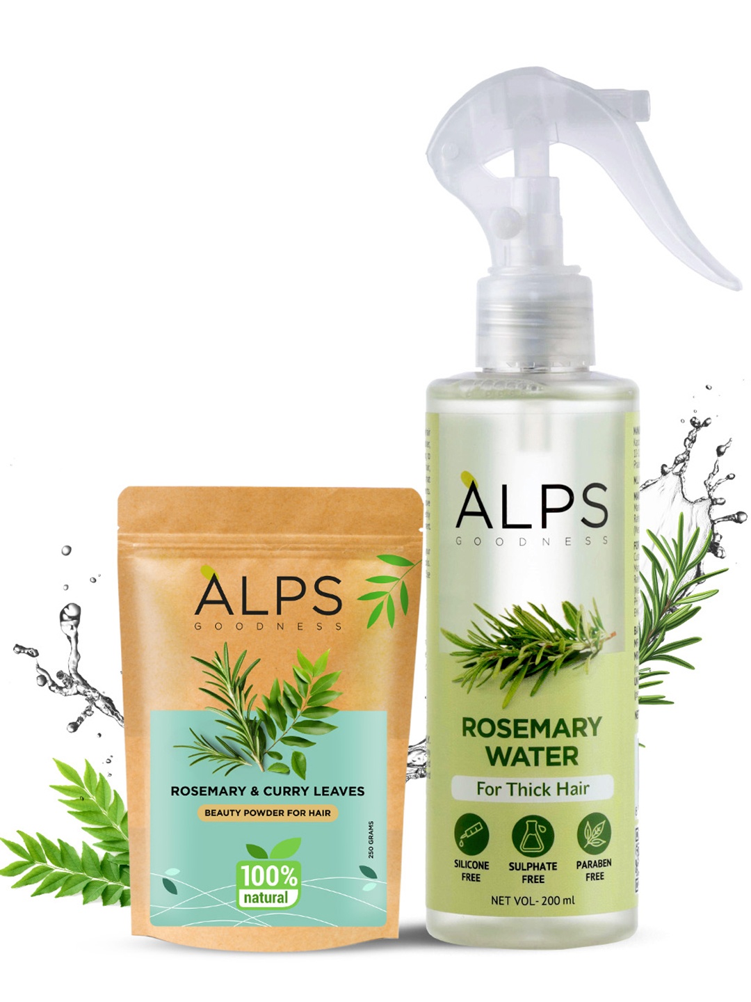 

Alps Goodness Hair Renewal Duo - Rosemary Water Spray 200ml & Curry Leaf Powder 50g, Green