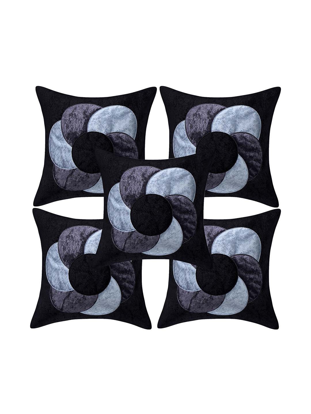 

Creeva Black & Silver-Toned 5 Pieces Floral Velvet Square Cushion Covers