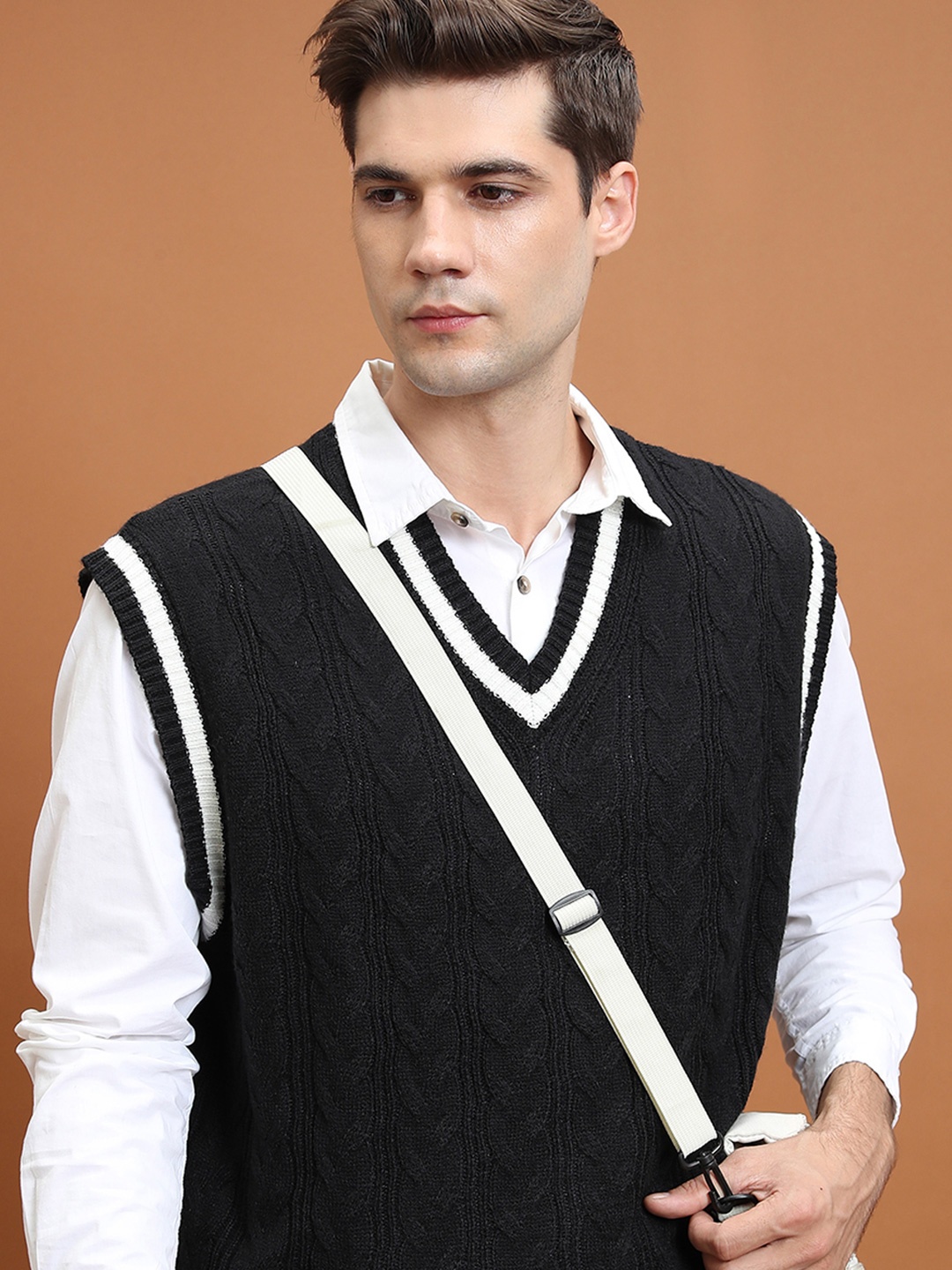 

HIGHLANDER Men Cable Knit Sweater Vest, Black