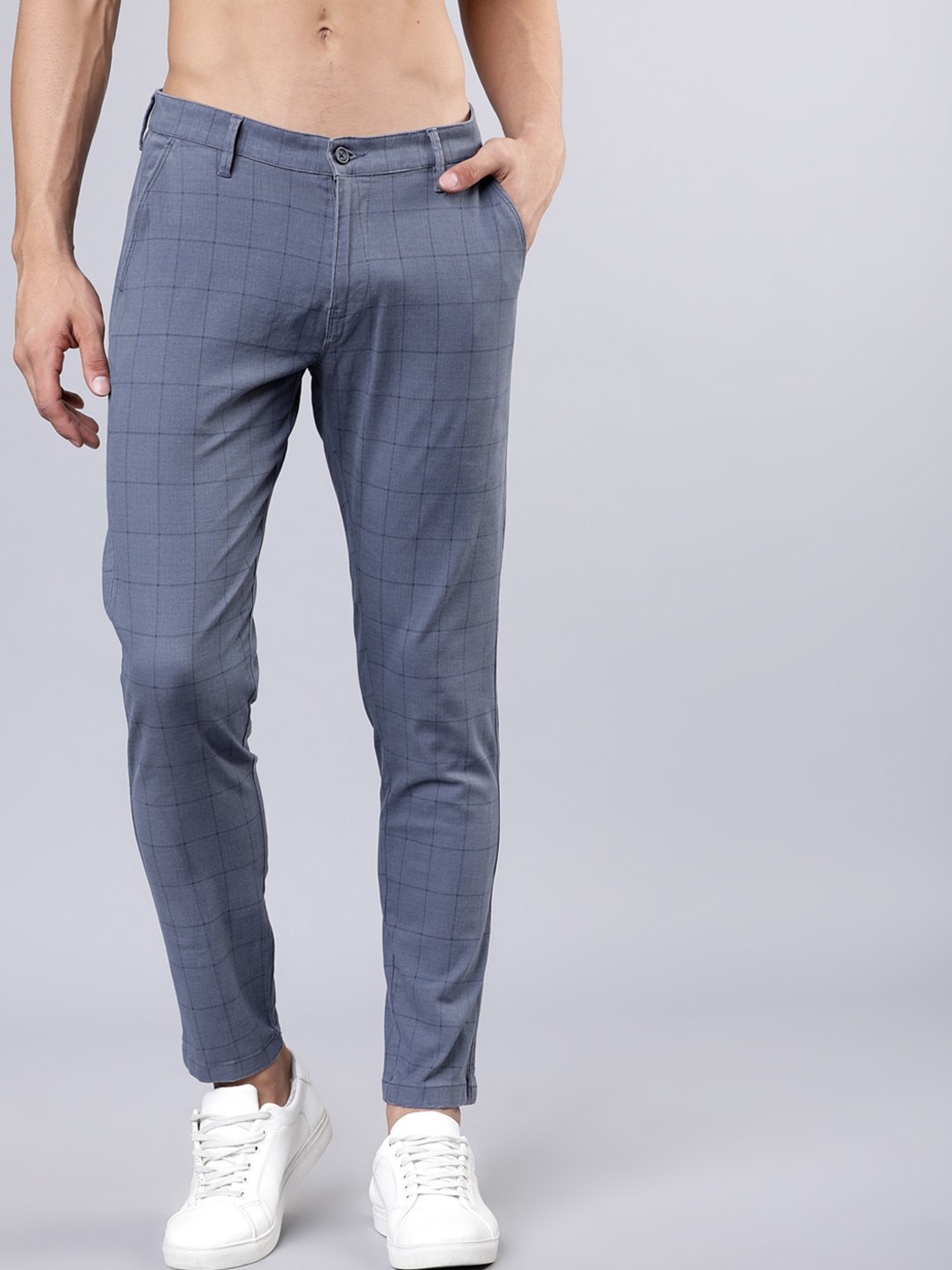 

HIGHLANDER Men Printed Slim Fit Chinos Trousers, Blue