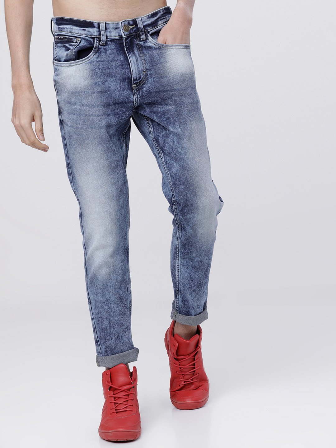

HIGHLANDER Men Tapered Fit Light Fade Stretchable Jeans, Blue