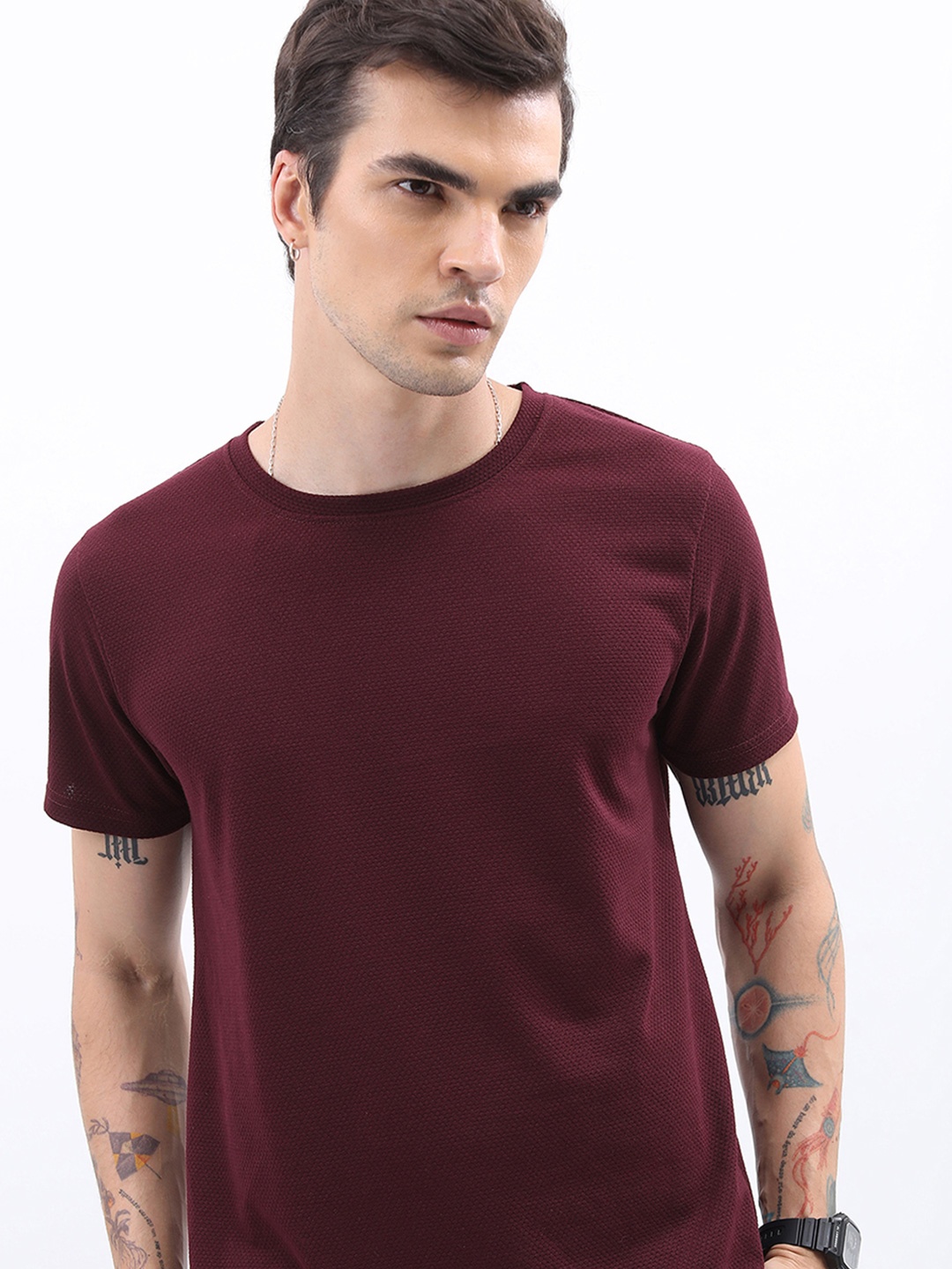 

HIGHLANDER Men Slim Fit T-shirt, Burgundy