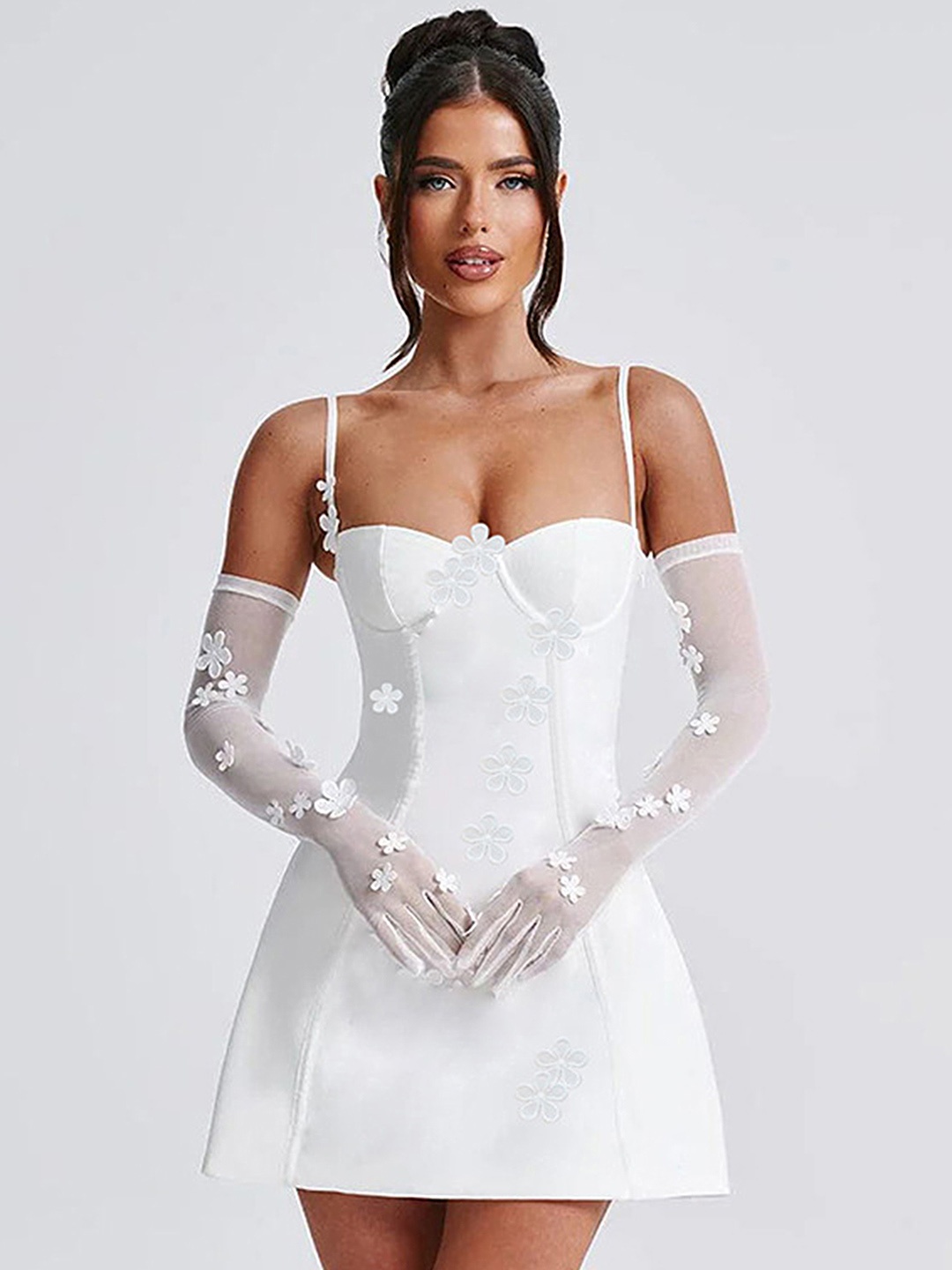 

LULU & SKY Off-Shoulder Self Design A-Line Mini Dress, White